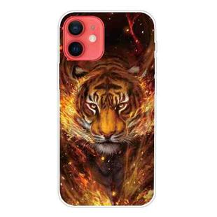 For iPhone 12 mini Shockproof Painted Transparent TPU Protective Case (Flame Tiger)