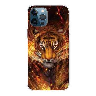 For iPhone 12 Pro Max Shockproof Painted Transparent TPU Protective Case(Flame Tiger)