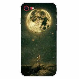 For iPhone SE 2022 / SE 2020 Shockproof Painted Transparent TPU Protective Case(Pull the Moon)