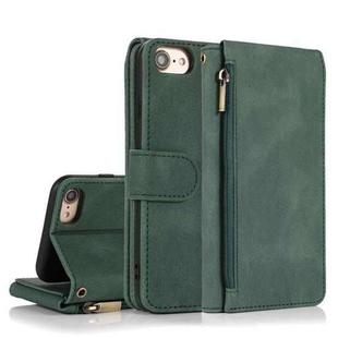 Skin-feel Crazy Horse Texture Zipper Wallet Bag Horizontal Flip Leather Case with Holder & Card Slots & Wallet & Lanyard For iPhone 6(Dark Green)