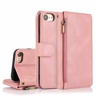 Skin-feel Crazy Horse Texture Zipper Wallet Bag Horizontal Flip Leather Case with Holder & Card Slots & Wallet & Lanyard For iPhone 6(Rose Gold)