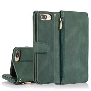 Skin-feel Crazy Horse Texture Zipper Wallet Bag Horizontal Flip Leather Case with Holder & Card Slots & Wallet & Lanyard For iPhone 6 Plus(Dark Green)