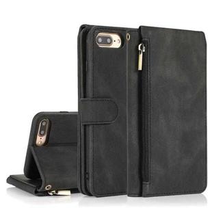 Skin-feel Crazy Horse Texture Zipper Wallet Bag Horizontal Flip Leather Case with Holder & Card Slots & Wallet & Lanyard For iPhone 8 Plus / 7 Plus(Black)