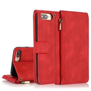 Skin-feel Crazy Horse Texture Zipper Wallet Bag Horizontal Flip Leather Case with Holder & Card Slots & Wallet & Lanyard For iPhone 8 Plus / 7 Plus(Red)