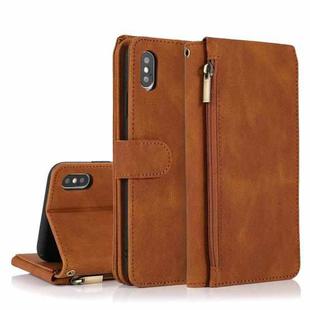 For iPhone X / XS Skin-feel Crazy Horse Texture Zipper Wallet Bag Horizontal Flip Leather Case with Holder & Card Slots & Wallet & Lanyard(Brown)