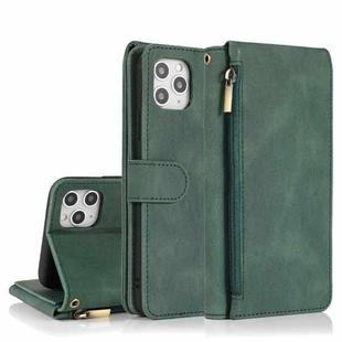 For iPhone 11 Skin-feel Crazy Horse Texture Zipper Wallet Bag Horizontal Flip Leather Case with Holder & Card Slots & Wallet & Lanyard (Dark Green)