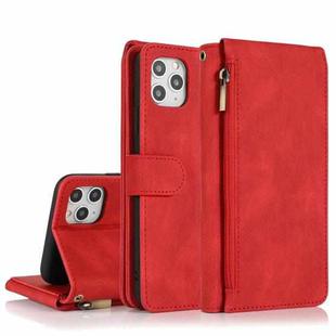 For iPhone 11 Pro Skin-feel Crazy Horse Texture Zipper Wallet Bag Horizontal Flip Leather Case with Holder & Card Slots & Wallet & Lanyard (Red)