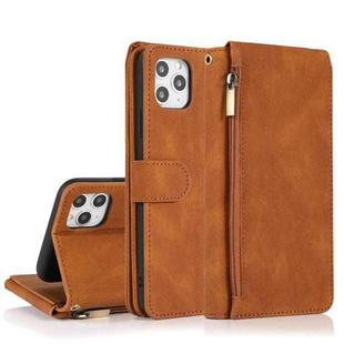For iPhone 11 Pro Max Skin-feel Crazy Horse Texture Zipper Wallet Bag Horizontal Flip Leather Case with Holder & Card Slots & Wallet & Lanyard (Brown)
