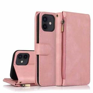 For iPhone 12 mini Skin-feel Crazy Horse Texture Zipper Wallet Bag Horizontal Flip Leather Case with Holder & Card Slots & Wallet & Lanyard (Rose Gold)