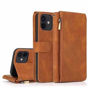 For iPhone 12 mini Skin-feel Crazy Horse Texture Zipper Wallet Bag Horizontal Flip Leather Case with Holder & Card Slots & Wallet & Lanyard (Brown)