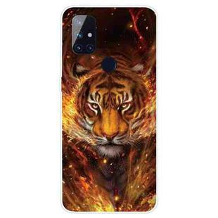 For OnePlus Nord N10 5G Shockproof Painted Transparent TPU Protective Case(Flame Tiger)