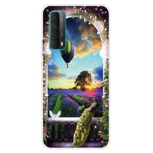 For Huawei P Smart 2021 Shockproof Painted Transparent TPU Protective Case(Balloon Peacock)