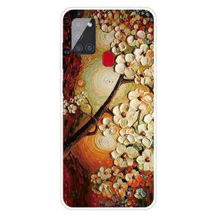 For Samsung Galaxy A21s Shockproof Painted Transparent TPU Protective Case(Oil Painting Magnolia)