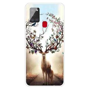 For Samsung Galaxy A21s Shockproof Painted Transparent TPU Protective Case(Dream Deer)