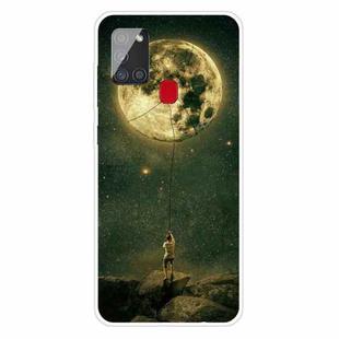 For Samsung Galaxy A21s Shockproof Painted Transparent TPU Protective Case(Pull the Moon)