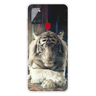 For Samsung Galaxy A21s Shockproof Painted Transparent TPU Protective Case(White Tiger)