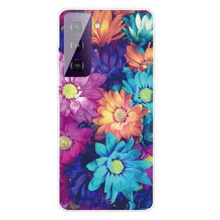 For Samsung Galaxy S21 5G Shockproof Painted Transparent TPU Protective Case(Color Chrysanthemum)