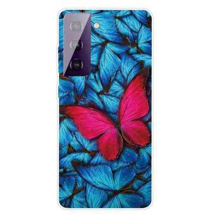 For Samsung Galaxy S21 5G Shockproof Painted Transparent TPU Protective Case(Big Red Butterfly)