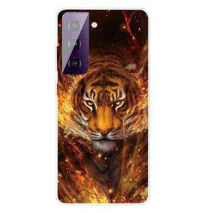 For Samsung Galaxy S21+ 5G Shockproof Painted Transparent TPU Protective Case(Flame Tiger)