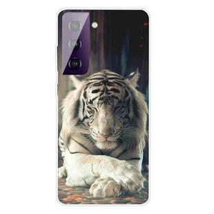 For Samsung Galaxy S21+ 5G Shockproof Painted Transparent TPU Protective Case(White Tiger)