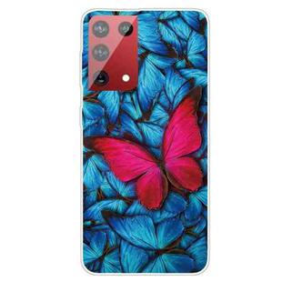 For Samsung Galaxy S21 Ultra 5G Shockproof Painted Transparent TPU Protective Case(Big Red Butterfly)