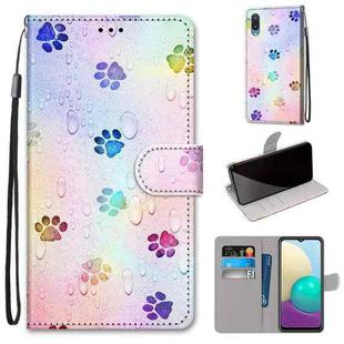 For Samsung Galaxy A02 / M02 Coloured Drawing Cross Texture Horizontal Flip PU Leather Case with Holder & Card Slots & Wallet & Lanyard(Footprint Water Drops)