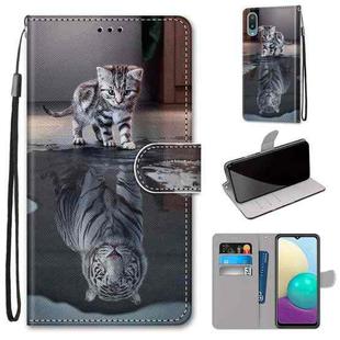 For Samsung Galaxy A02 / M02 Coloured Drawing Cross Texture Horizontal Flip PU Leather Case with Holder & Card Slots & Wallet & Lanyard(Cat Becomes Tiger)