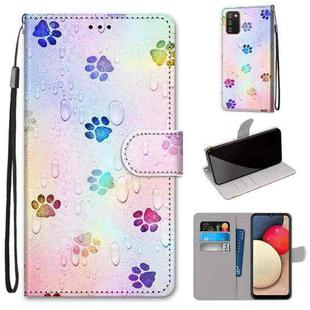 For Samsung Galaxy A02s / M02s Coloured Drawing Cross Texture Horizontal Flip PU Leather Case with Holder & Card Slots & Wallet & Lanyard(Footprint Water Drops)