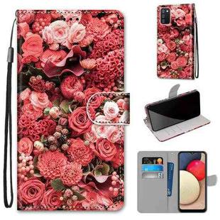 For Samsung Galaxy A02s / M02s Coloured Drawing Cross Texture Horizontal Flip PU Leather Case with Holder & Card Slots & Wallet & Lanyard(Pink Rose Garden)