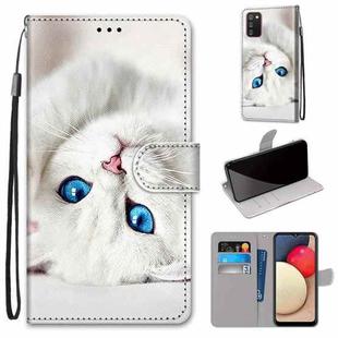 For Samsung Galaxy A02s / M02s Coloured Drawing Cross Texture Horizontal Flip PU Leather Case with Holder & Card Slots & Wallet & Lanyard(White Kitten)