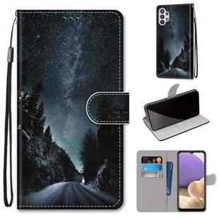 For Samsung Galaxy A32 5G Coloured Drawing Cross Texture Horizontal Flip PU Leather Case with Holder & Card Slots & Wallet & Lanyard(Mountain Road Starry Sky)