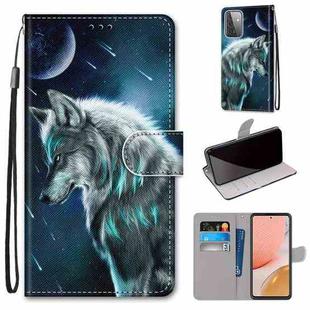 For Samsung Galaxy A72 5G / 4G Coloured Drawing Cross Texture Horizontal Flip PU Leather Case with Holder & Card Slots & Wallet & Lanyard(Pensive Wolf)
