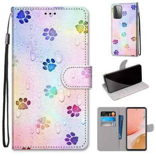For Samsung Galaxy A72 5G / 4G Coloured Drawing Cross Texture Horizontal Flip PU Leather Case with Holder & Card Slots & Wallet & Lanyard(Footprint Water Drops)