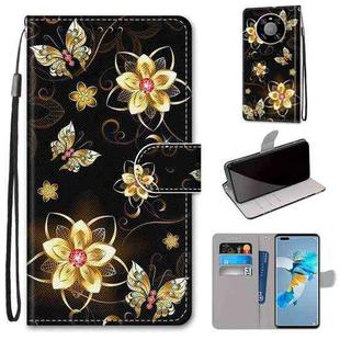 For Huawei Mate 40 Pro Coloured Drawing Cross Texture Horizontal Flip PU Leather Case with Holder & Card Slots & Wallet & Lanyard(Gold Diamond Butterfly)