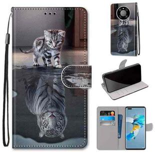 For Huawei Mate 40 Pro Coloured Drawing Cross Texture Horizontal Flip PU Leather Case with Holder & Card Slots & Wallet & Lanyard(Cat Becomes Tiger)