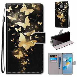 For Huawei Mate 40 Pro Coloured Drawing Cross Texture Horizontal Flip PU Leather Case with Holder & Card Slots & Wallet & Lanyard(Golden Butterfly Group)