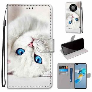 For Huawei Mate 40 Pro Coloured Drawing Cross Texture Horizontal Flip PU Leather Case with Holder & Card Slots & Wallet & Lanyard(White Kitten)