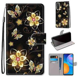 For Huawei P Smart 2021 / Y7a Coloured Drawing Cross Texture Horizontal Flip PU Leather Case with Holder & Card Slots & Wallet & Lanyard(Gold Diamond Butterfly)