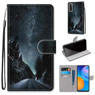 For Huawei P Smart 2021 / Y7a Coloured Drawing Cross Texture Horizontal Flip PU Leather Case with Holder & Card Slots & Wallet & Lanyard(Mountain Road Starry Sky)
