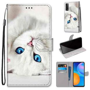 For Huawei P Smart 2021 / Y7a Coloured Drawing Cross Texture Horizontal Flip PU Leather Case with Holder & Card Slots & Wallet & Lanyard(White Kitten)