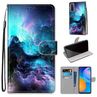 For Huawei P Smart 2021 / Y7a Coloured Drawing Cross Texture Horizontal Flip PU Leather Case with Holder & Card Slots & Wallet & Lanyard(Colorful Clouds)