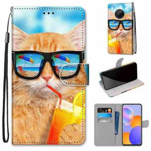 For Huawei Y9a Coloured Drawing Cross Texture Horizontal Flip PU Leather Case with Holder & Card Slots & Wallet & Lanyard(Cat Drinking Soda)