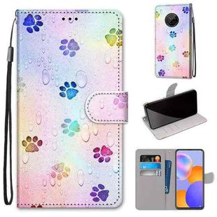 For Huawei Y9a Coloured Drawing Cross Texture Horizontal Flip PU Leather Case with Holder & Card Slots & Wallet & Lanyard(Footprint Water Drops)