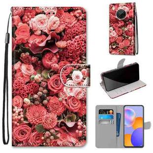 For Huawei Y9a Coloured Drawing Cross Texture Horizontal Flip PU Leather Case with Holder & Card Slots & Wallet & Lanyard(Pink Rose Garden)