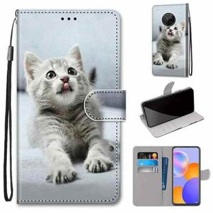 For Huawei Y9a Coloured Drawing Cross Texture Horizontal Flip PU Leather Case with Holder & Card Slots & Wallet & Lanyard(Small Gray Cat)