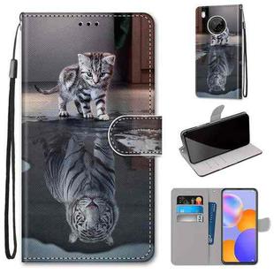 For Huawei Y9a Coloured Drawing Cross Texture Horizontal Flip PU Leather Case with Holder & Card Slots & Wallet & Lanyard(Cat Becomes Tiger)