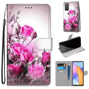 For Honor 10X Lite Coloured Drawing Cross Texture Horizontal Flip PU Leather Case with Holder & Card Slots & Wallet & Lanyard(Wild Rose)