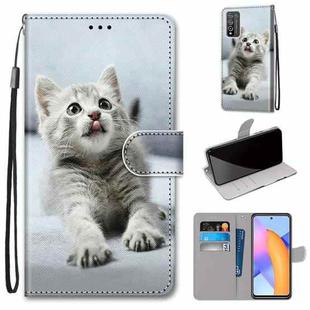 For Honor 10X Lite Coloured Drawing Cross Texture Horizontal Flip PU Leather Case with Holder & Card Slots & Wallet & Lanyard(Small Gray Cat)