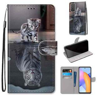 For Honor 10X Lite Coloured Drawing Cross Texture Horizontal Flip PU Leather Case with Holder & Card Slots & Wallet & Lanyard(Cat Becomes Tiger)