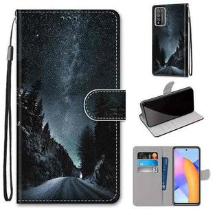 For Honor 10X Lite Coloured Drawing Cross Texture Horizontal Flip PU Leather Case with Holder & Card Slots & Wallet & Lanyard(Mountain Road Starry Sky)